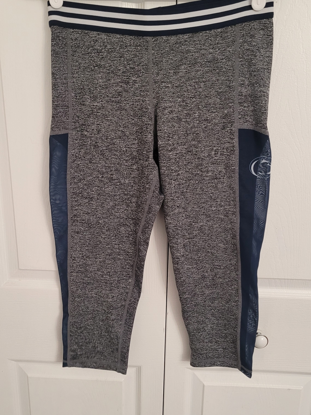 Kids Grey Heather Active Capri Leggings with Navy Panels
